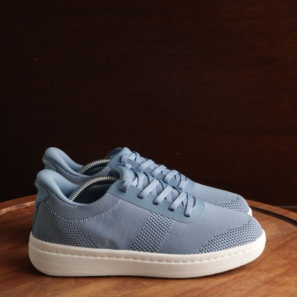 Women’s Light Blue Knit Lace-Up Sneakers with Cushioned White Sole